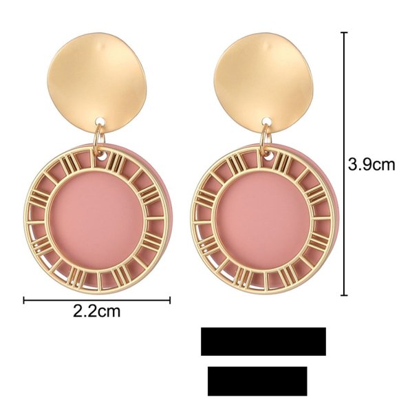 Pink Acrylic Roman Numeral Circle Drop Earrings - Picture 4 of 5